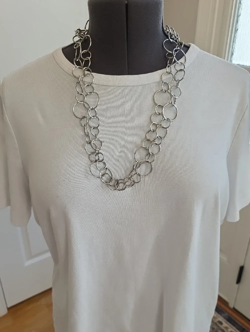 Cookie Lee Long Silver Tone Ring Chain Necklace/Belt
